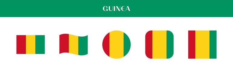 Set of Guinea national flag icons in various styles on transparent background