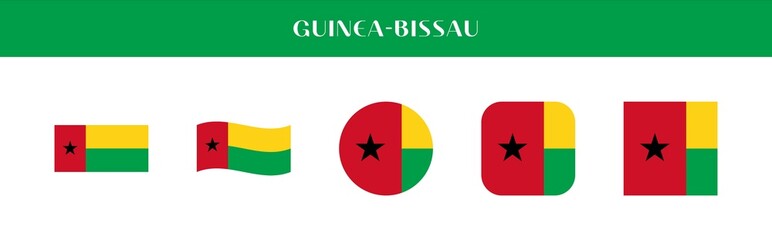 Set of Guinea Bissau national flag icons in various styles on transparent background