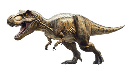 Naklejka premium A 3D render of a Tyrannosaurus rex dinosaur isolated on a white background, showcasing its prehistoric features as a giant, extinct creature