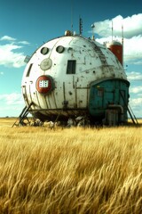 weird space ship in the field 