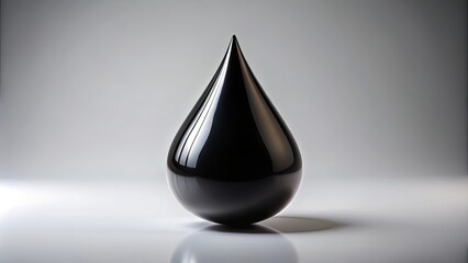 Fototapeta premium A single, isolated black drop of liquid resting on a plain white surface, casting a subtle shadow, reflecting the studio light, symbolizing a universal element of nature.