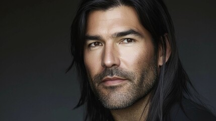 Fototapeta premium Young bearded long hair man close up portrait