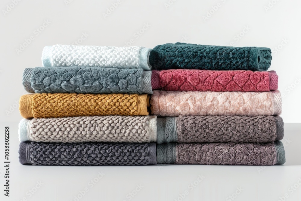 Poster a collection of towels neatly arranged in a stacked formation