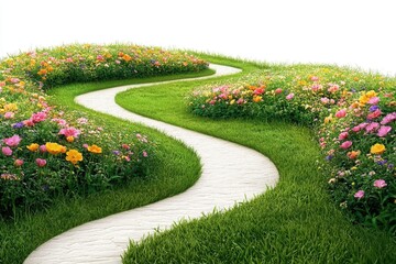 Obraz premium A serene and picturesque scene featuring a meandering path surrounded by vibrant wildflowers