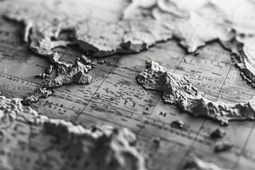 Fototapeta premium A detailed view of a map showing the continents and oceans, ideal for illustrations, presentations, or educational materials