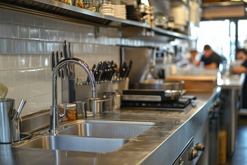 Fototapeta premium Close-up of industrial kitchen equipment in a commercial restaurant