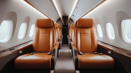 The interior of a private airplane cabin.
