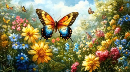 Obraz premium Spring flower butterfly. Generative AI