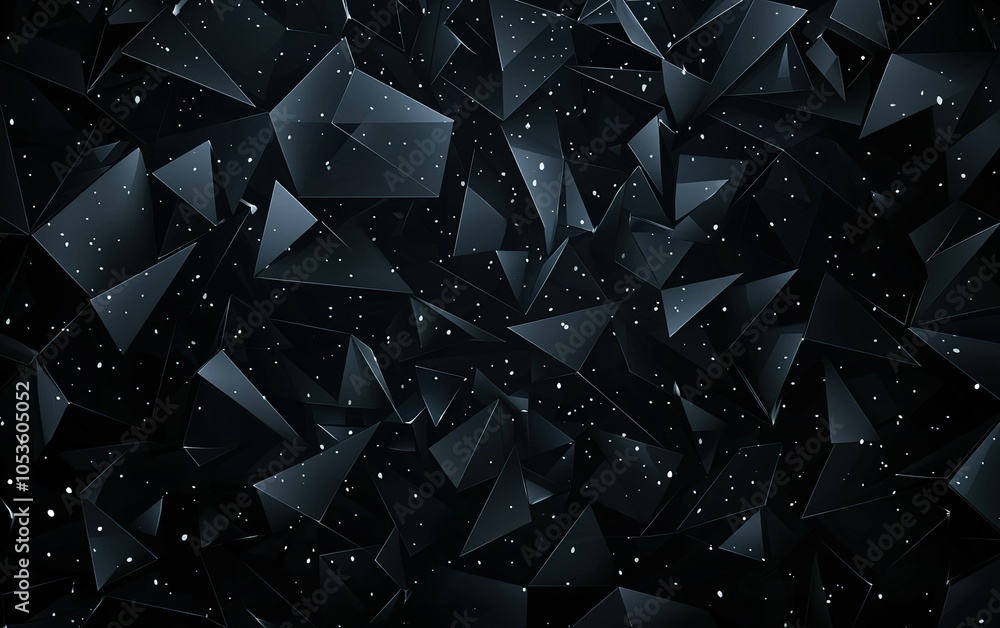Poster geometric shapes and patterns create a striking abstract background filled with dark tones and spark