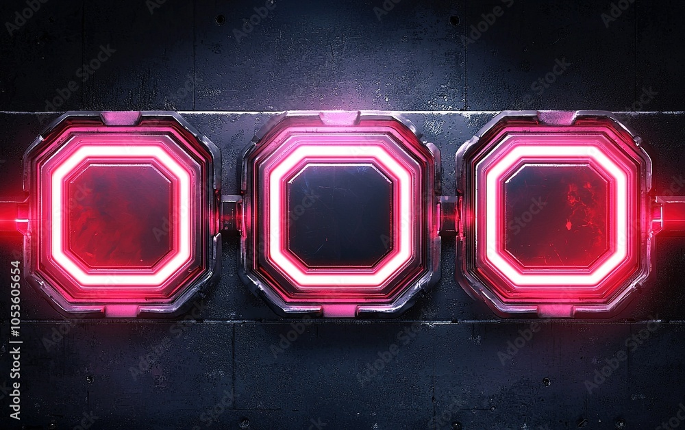 Poster neon illuminated octagonal shapes in a dark environment showcasing modern design and technology in u