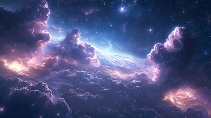 Obraz premium A stunning cosmic landscape filled with vibrant colors and swirling clouds in space.