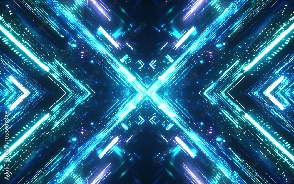 Aufkleber vivid abstract light patterns radiating in a bright blue and teal color scheme during a nighttime di