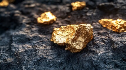 Golden Ore Veins in Rugged Rock Formation