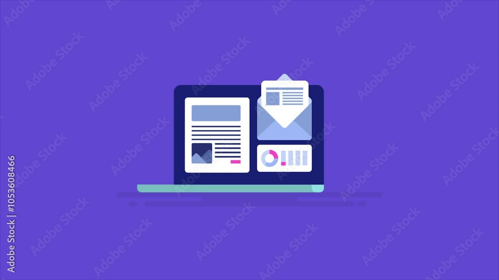 Poster email software sending message to customers, display engagement rate and click rate data insights, m