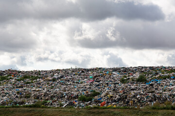 A large pile of garbage in a landfill. Waste problem 