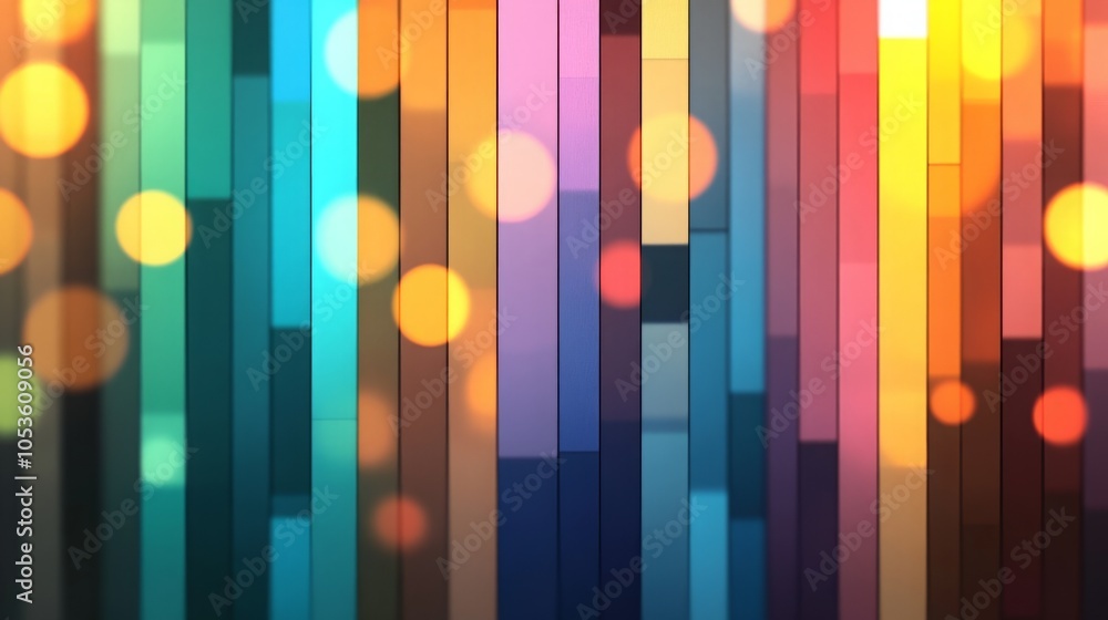 Poster abstract background with colorful vertical stripes and bokeh lights.