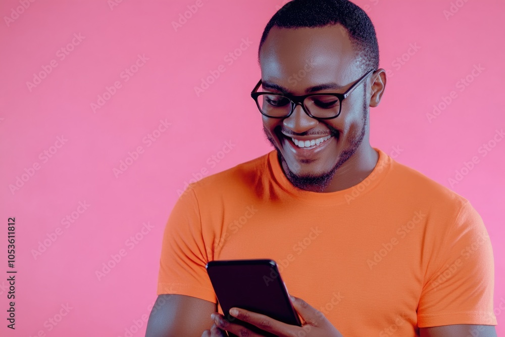 Poster a person examining their mobile device, likely checking notifications or reading messages