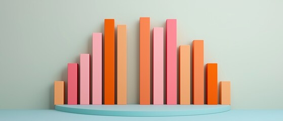 Obraz premium Colorful graph made of wooden blocks on a pastel background, symbolizing growth and data representation.