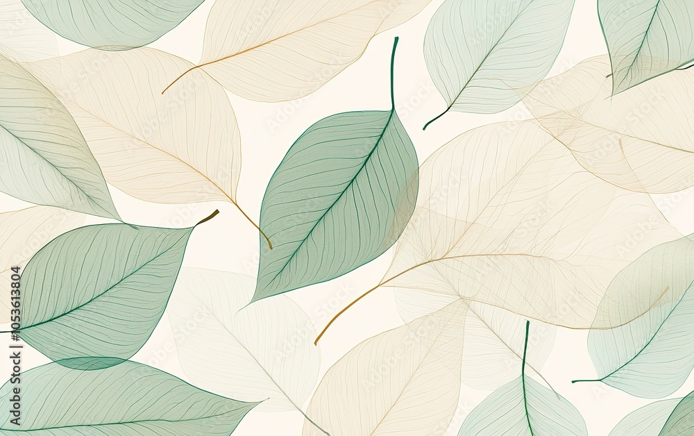 Poster delicate translucent leaves in varying shades on a soft background create a serene, natural pattern 