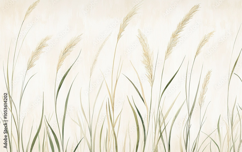 Poster delicate tall grass swaying gently in a summer breeze against a soft, neutral background creating a 