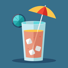 Ice cubes inside a glass and umbrella on top