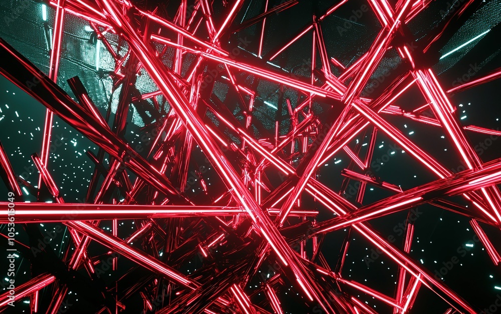 Poster an intricate display of red neon lights creates a mesmerizing pattern in an urban installation at ni