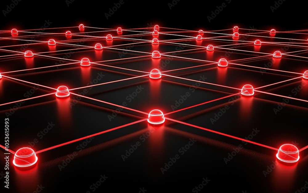 Poster a network of glowing red nodes interconnected by luminous lines over a dark background creates a vib