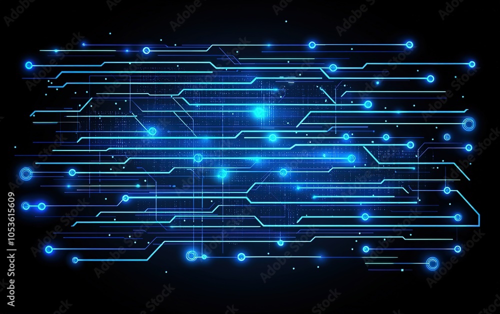 Aufkleber abstract blue circuit design with glowing elements on a black background representing technology and
