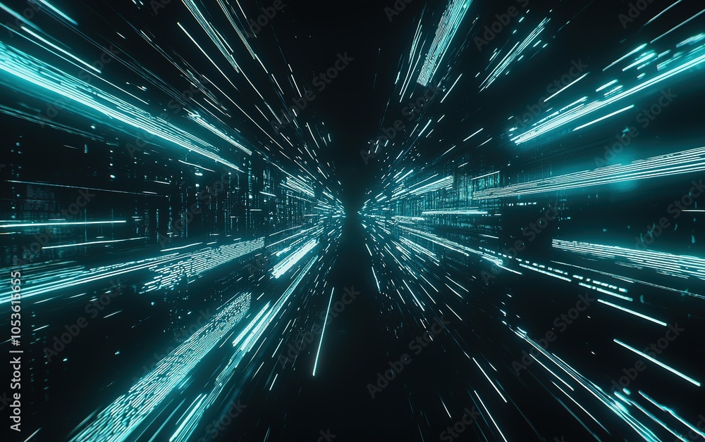 Poster dynamic representation of digital speed through futuristic lines and patterns in a virtual environme