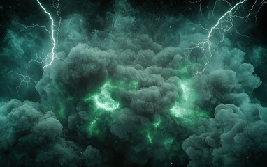 Fototapeta premium A dramatic display of green lightning striking through dark storm clouds at night