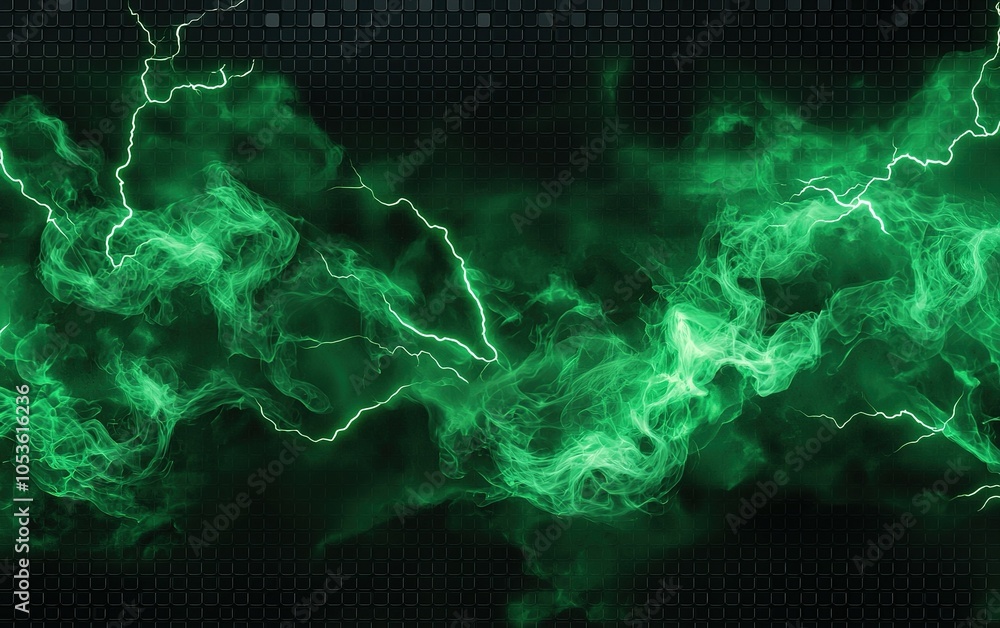 Aufkleber green lightning strikes through a cloudy background, creating a dramatic and energetic atmosphere in