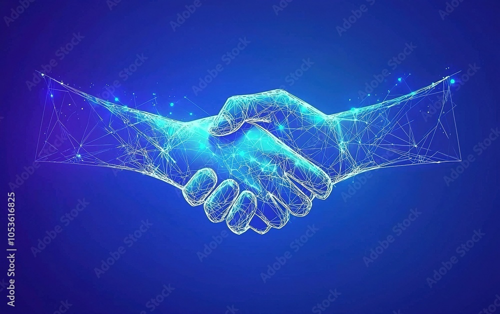 Aufkleber digital representation of a handshake symbolizing partnership and collaboration in a technology-driv