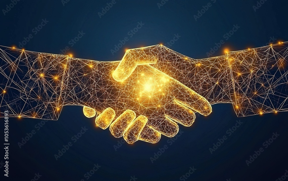 Poster a collaborative handshake illuminated by glowing lines symbolizes connection and partnership in a di