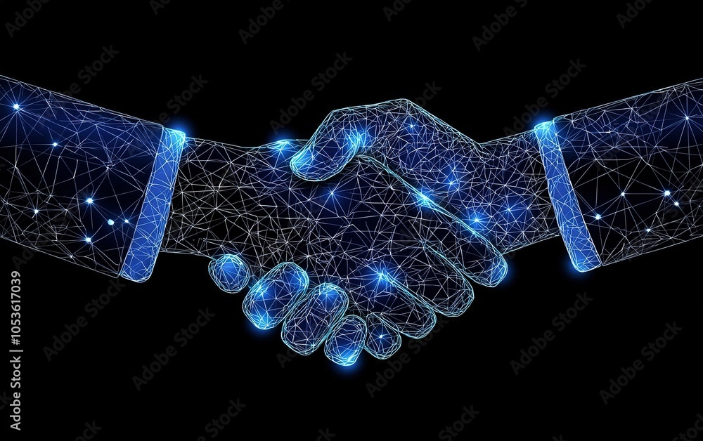 Aufkleber digital handshake representing collaboration between technology and human interaction in a virtual e