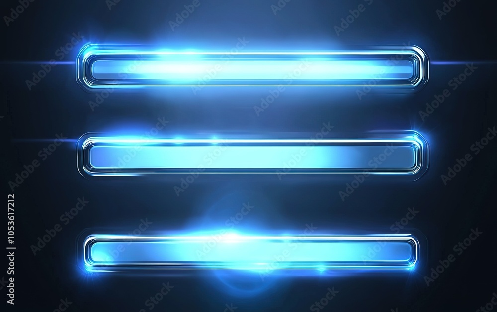 Aufkleber glowing blue interface buttons illuminated against a dark background, designed for a modern digital 
