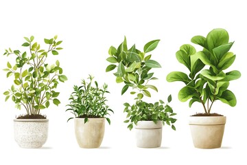 Obraz premium Five Potted Plants with Green Leaves