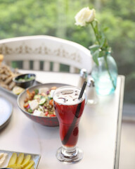 Lebanese Mezze Spread with Traditional Dishes and Fresh Drinks

