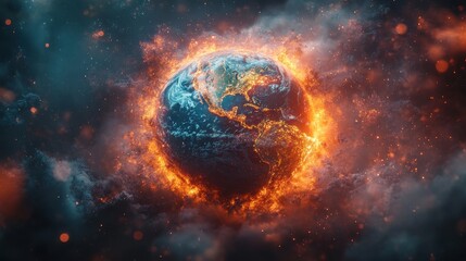 Naklejka premium Fiery Earth A Cosmic Dance of Elements