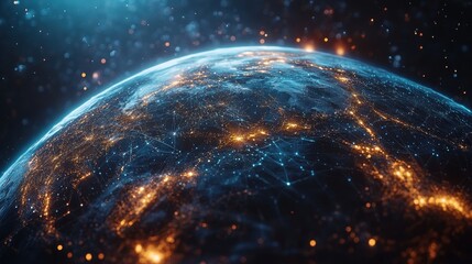 Obraz premium Global Network Illuminated Earth from Space
