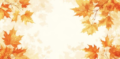 Obraz premium Yellow-orange maple leaves on an orange background with a copy space for a banner.