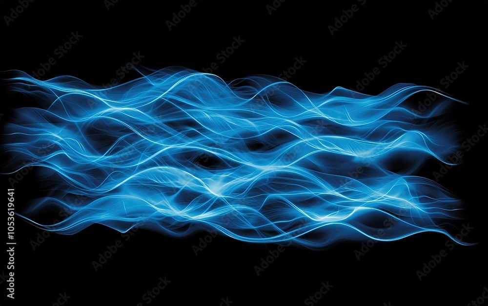 Poster blue light waves flowing smoothly against a dark background create a captivating visual effect that 