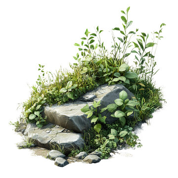landscape design element  herb, rocks illustration,  isolated, background, png