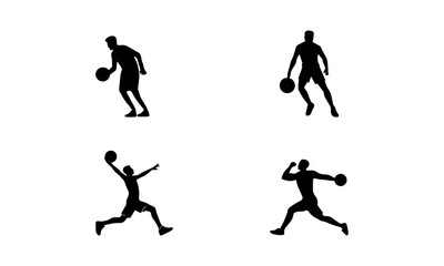 Obraz premium Man playing with basket ball Silhouette set in black and white