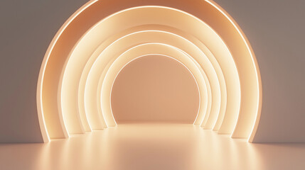 Obraz premium Futuristischer Architekturraum mit dynamischen, geschwungenen Linien. Moderne minimalistische Formensprache in elegantem Design. Repräsentative Corporate-Atmosphäre