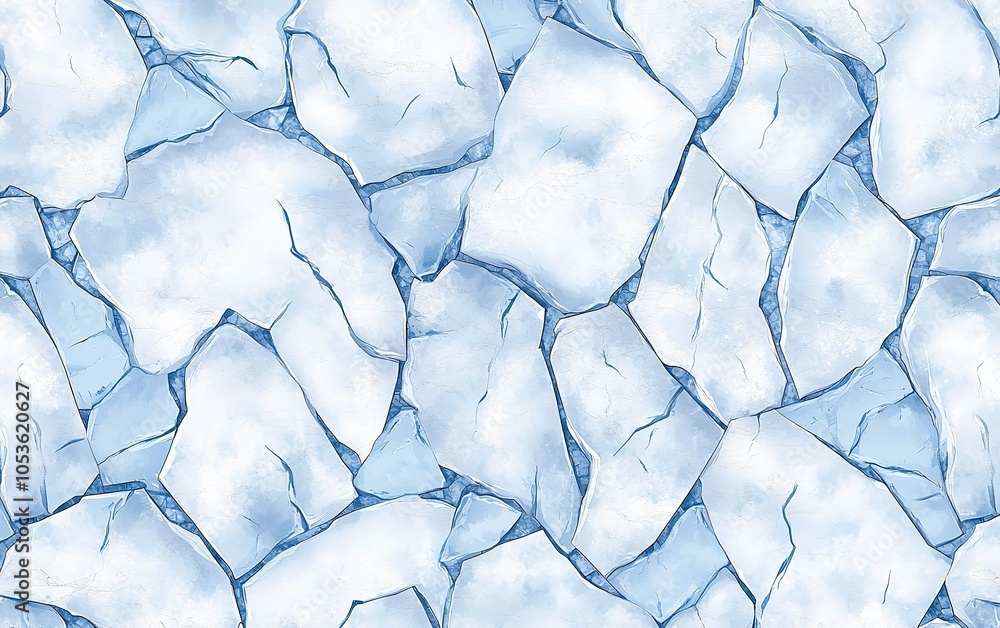 Poster aerial view of fractured ice surface in winter, showcasing distinct patterns and textures under natu