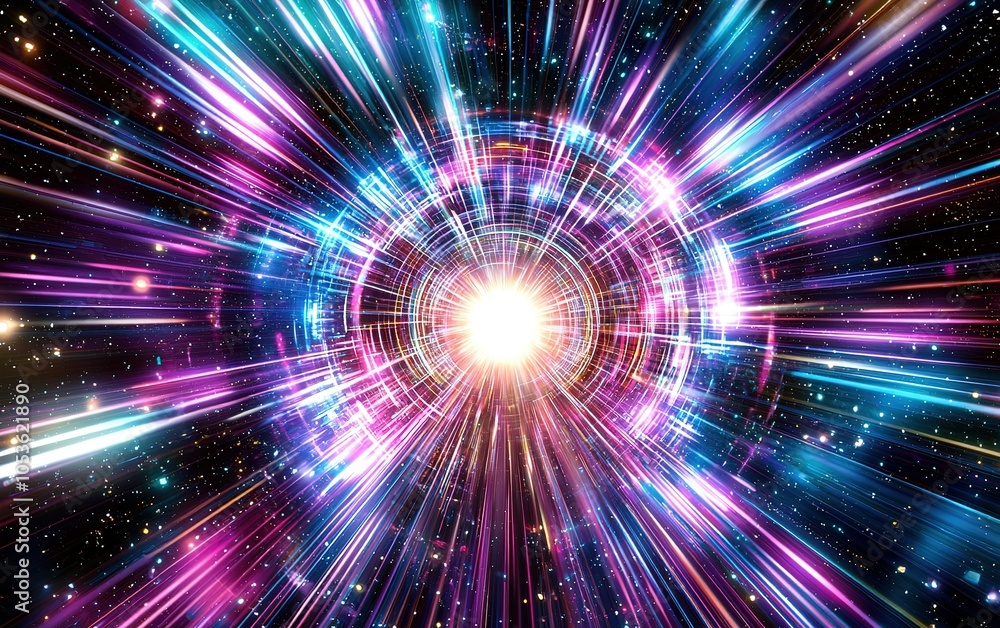 Poster vibrant explosion of light and color in a cosmic setting representing the beauty of space in motion 