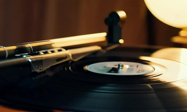 Vinyl Record on Turntable in Warm Light with ai generated.
