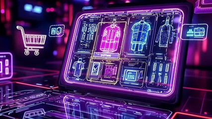 Futuristic cyber monday shopping concept with digital interface and neon graphics - Powered by Adobe