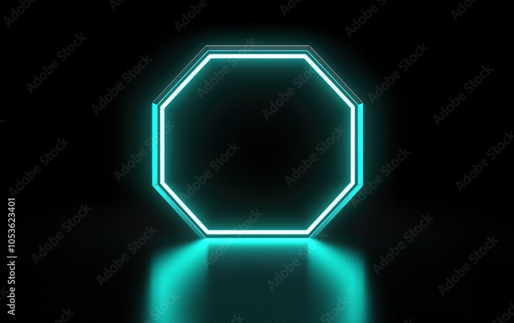 Aufkleber a glowing octagonal neon light installation set against a solid black background creating a modern a