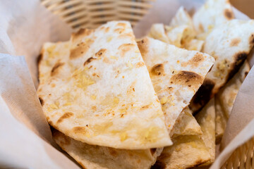 Naan, a Indian food, in the basket